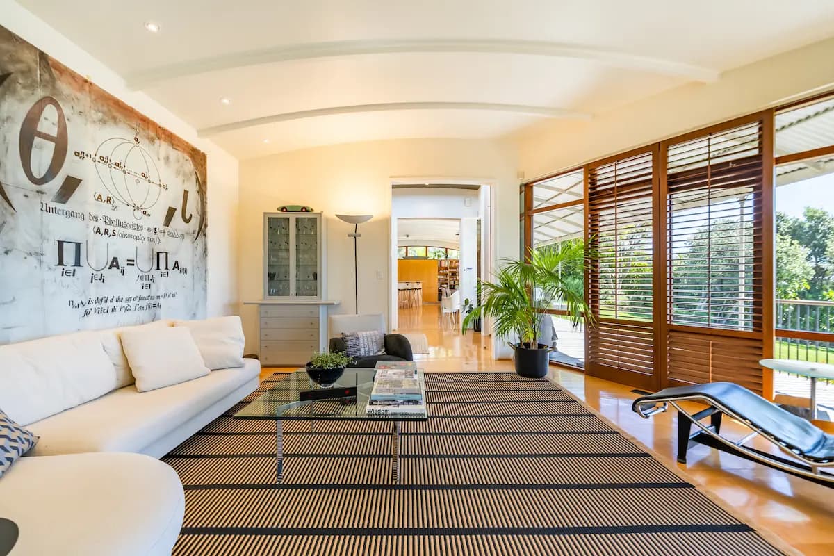 Fireplace glowing at dusk